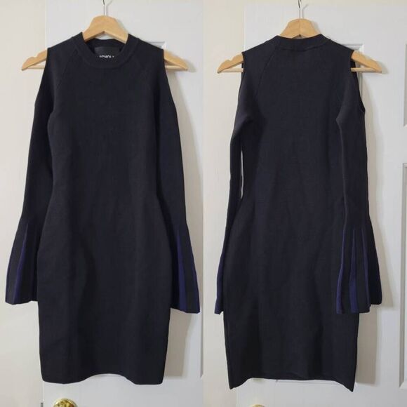 Nicholas Black Cold Shoulder Knit Dress with Bell Sleeve XS NWOT - Picture 1 of 10